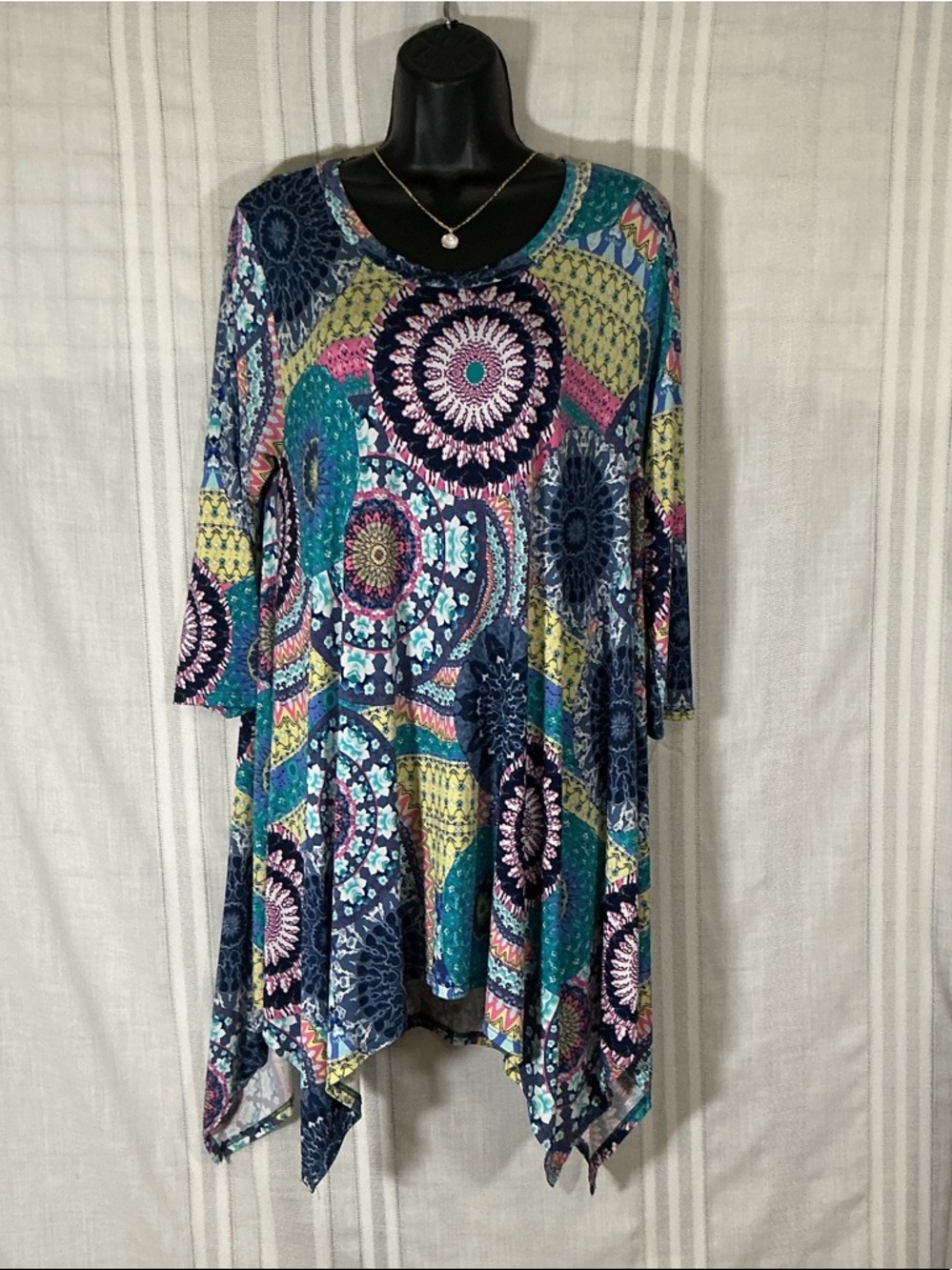 Sophie Rue Medallion Print Tunic Top Handkerchief Hem Boho XL